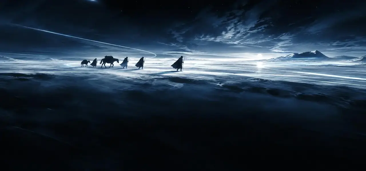 银夜行者主视觉插画，银夜荒原场景